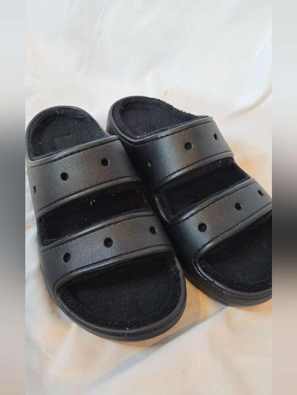 Crocs Classic Cozzzy Black Soft Fleece Lined Slide Sandals W11 M9